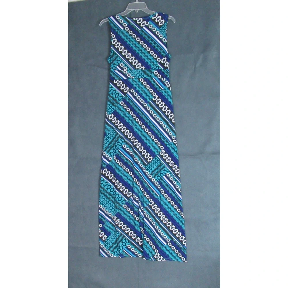 Rafaella Dress Womens Small Blue Geometric Sleeveless Maxi Resort Beachy Sexy
